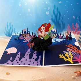 Carte 3D pop-up - Anniversaire - Enfant - La petite sirène - 12x17cm - Avec enveloppe