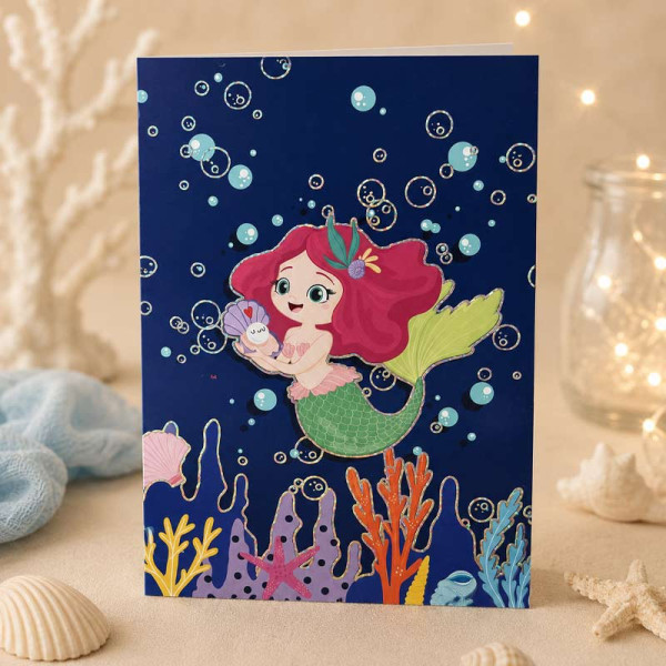 Carte 3D pop-up - Anniversaire - Enfant - La petite sirène - 12x17cm - Avec enveloppe