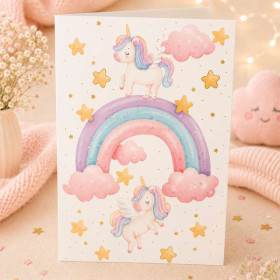 Carte 3D pop-up - Anniversaire - Enfant - Licorne et arc-en-ciel - 12x17cm - Avec enveloppe