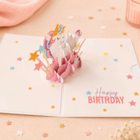 photo-Carte 3D pop-up - Anniversaire - Enfant - Licorne Happy Birthday - 12x17cm - Avec enveloppe