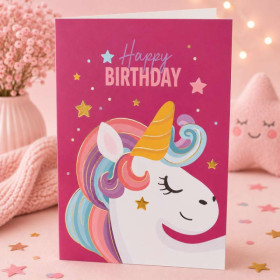 Carte 3D pop-up - Anniversaire - Enfant - Licorne Happy Birthday - 12x17cm - Avec enveloppe