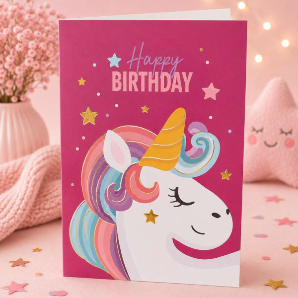 Carte 3D pop-up - Anniversaire - Enfant - Licorne Happy Birthday - 12x17cm - Avec enveloppe