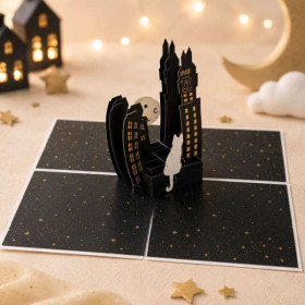photo-Carte 3D pop-up - Anniversaire - Vœux - Chat au clair de lune - 12x17cm - Avec enveloppe