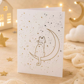 Carte 3D pop-up - Anniversaire - Vœux - Chat au clair de lune - 12x17cm - Avec enveloppe
