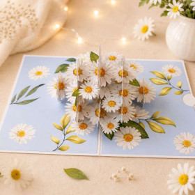 photo-Carte 3D pop-up - Anniversaire - Vœux - Marguerites en fleur - 12x17cm - Avec enveloppe
