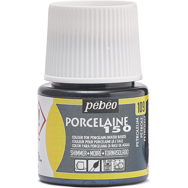 photo-Peinture pour porcelaine - Pébéo - Porcelaine 150 - Bleu pétrole moiré - 45 ml