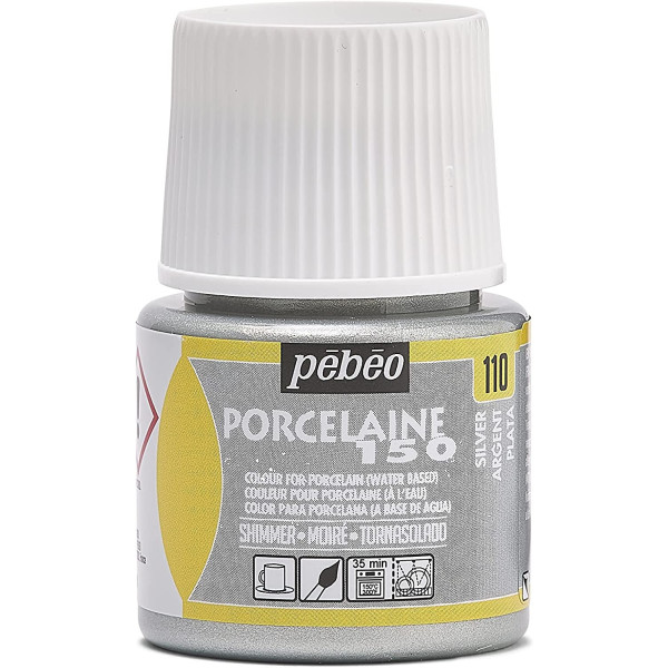 photo-Peinture pour porcelaine - Pébéo - Porcelaine 150 - Argent - 45 ml