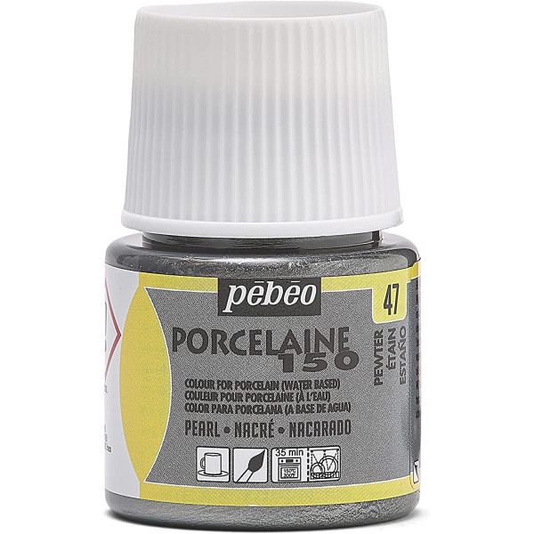 photo-Peinture pour porcelaine - Pébéo - Porcelaine 150 - Etain - 45 ml