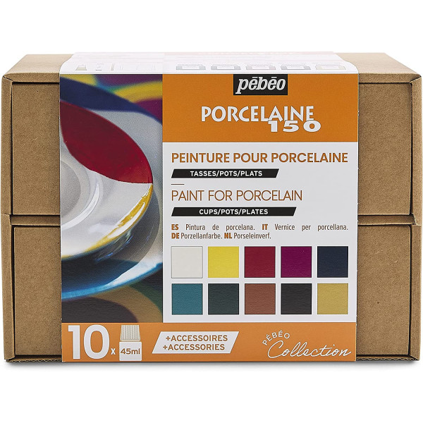 photo-Coffret peinture pour porcelaine - Pébéo - Porcelaine 150 - 10 pots + accessoires