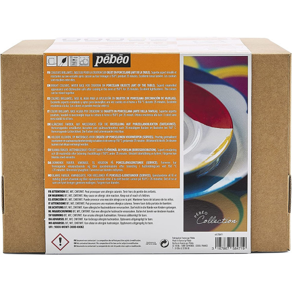Coffret peinture pour porcelaine - Pébéo - Porcelaine 150 - 10 pots + accessoires