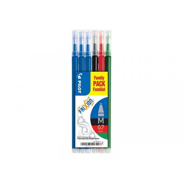 Lot de 6 recharges FriXion pointe moyenne 0,7mm assortiment Pilot pas cher