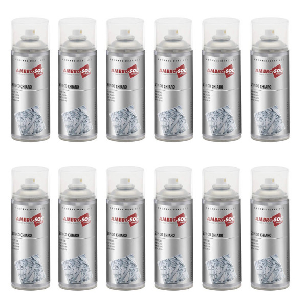Lot de 12 bombes aérosols - Zinc Clair 400ml - Ambro-Sol | Artmania
