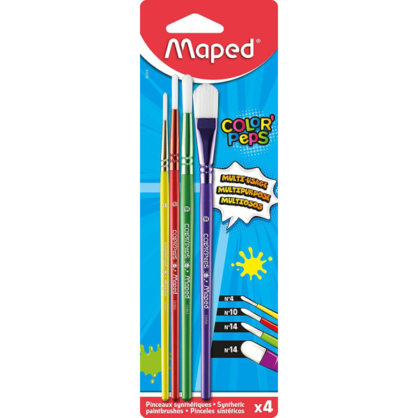 photo-4 pinceaux pour peinture - Rond et plat - Poils synthétiques - n°4 n°10 n°14 - Maped