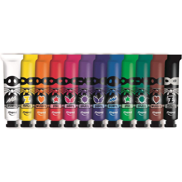 12 tubes - Peinture gouache - Enfant - 12 ml - Assortiment couleurs - Maped