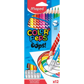 photo-12 crayons de couleur - Coloriage - Avec embout gomme - Maped - Oops Color Pep's