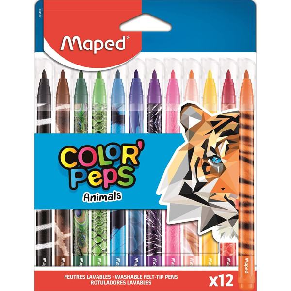 photo-12 feutres de coloriage - Pointe moyenne - Assortiment - Color'Peps Animal - Maped