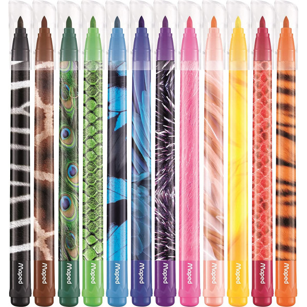 12 feutres de coloriage - Pointe moyenne - Assortiment - Color'Peps Animal - Maped