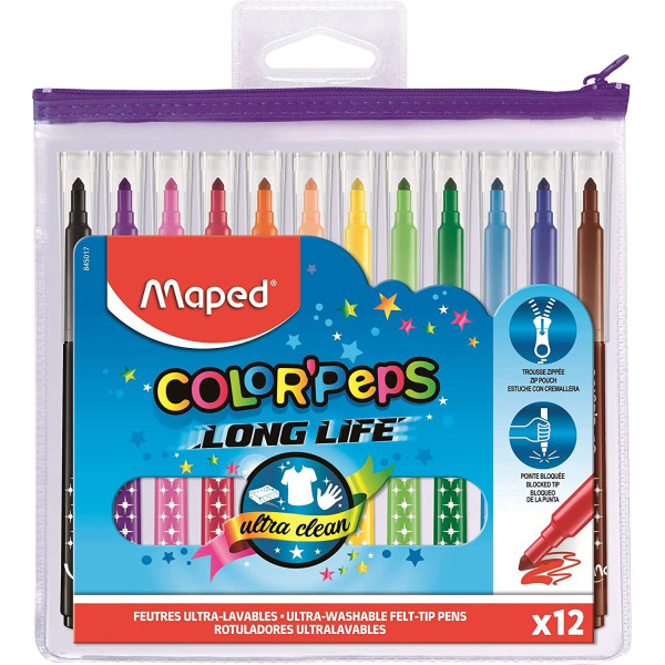 photo-12 feutres de coloriage - Pointe moyenne -Ultra lavable - Color'Peps Animal - Maped