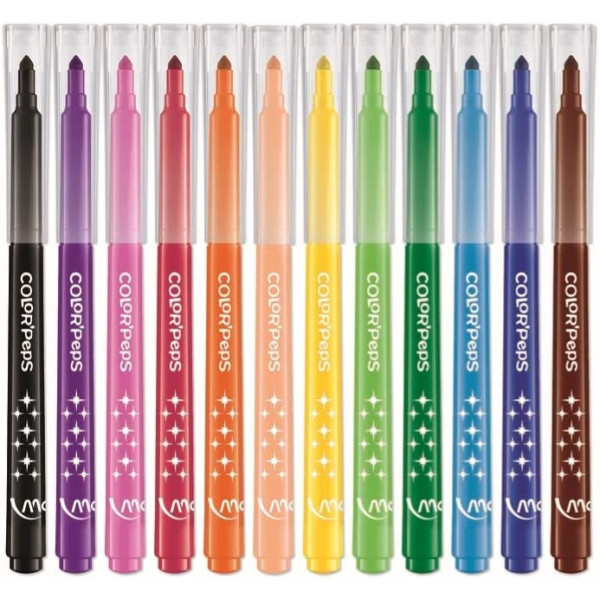 12 feutres de coloriage - Pointe moyenne - Ultra lavable - Color'Peps Animal - Maped