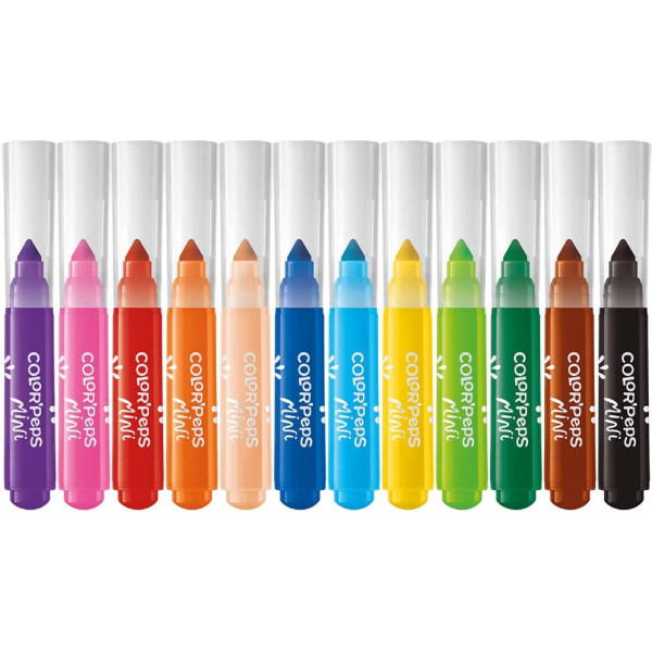 12 mini feutres de coloriage - Pointe large - Encre lavable - Color'Peps - Maped