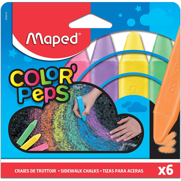 photo-6 grosses craies - Pour écrire sur le sol - Assortiment - Color'Peps - Maped