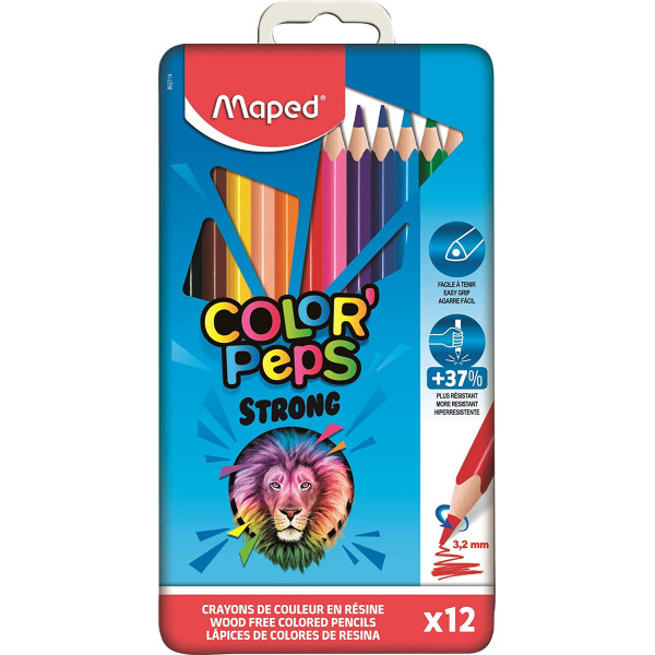 photo-Boîte métal de 12 crayons de couleur - Ultra résistant - Color'Peps Strong - Maped