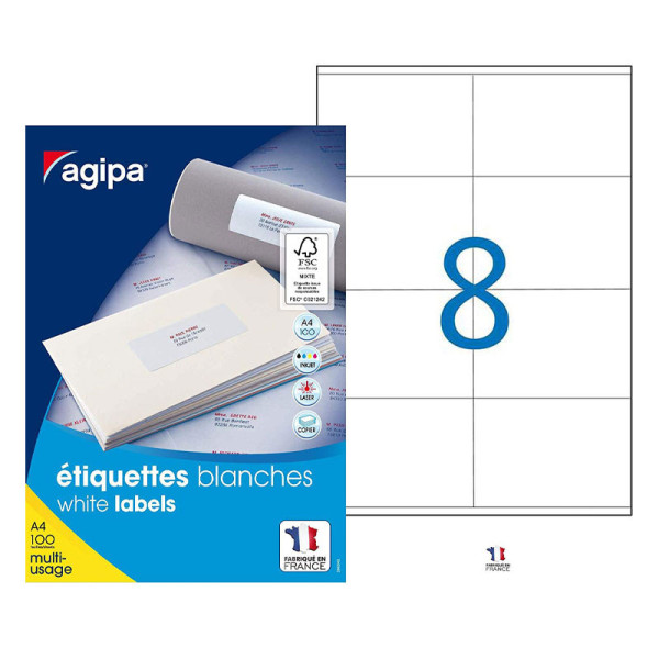 800 étiquettes blanches 105x70mm 8 étiquettes par planche A4 - Apli 119003