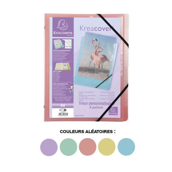 Trieur 8 compartiments avec 3 rabats - couleurs pastels assorties - Exacompta Kreacover