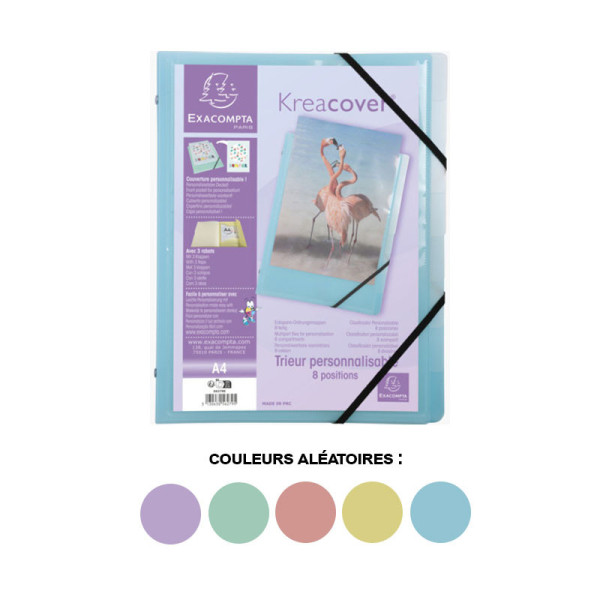 Trieur 8 compartiments avec 3 rabats - couleurs pastels assorties - Exacompta Kreacover