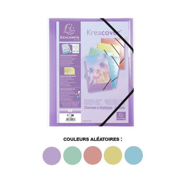 Chemise 3 rabats A4 - couleurs pastels aléatoires - Exacompta Kreacover | Artmania