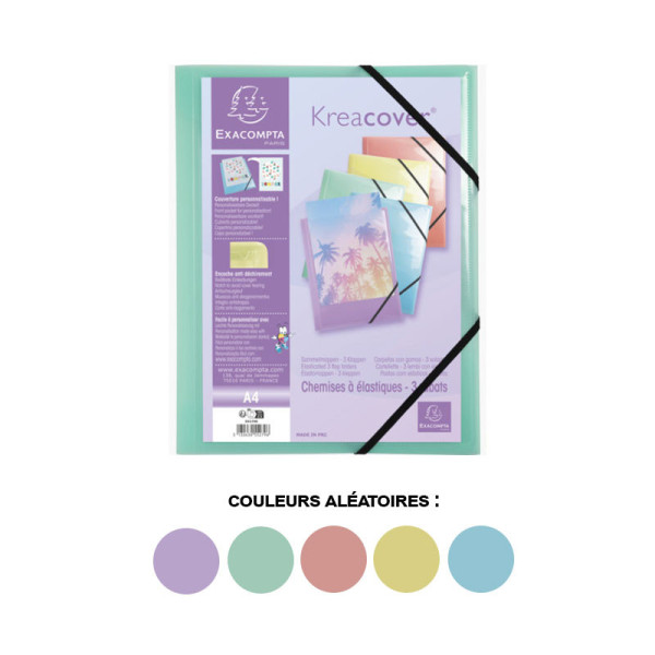 Chemise 3 rabats A4 - couleurs pastels aléatoires - Exacompta Kreacover