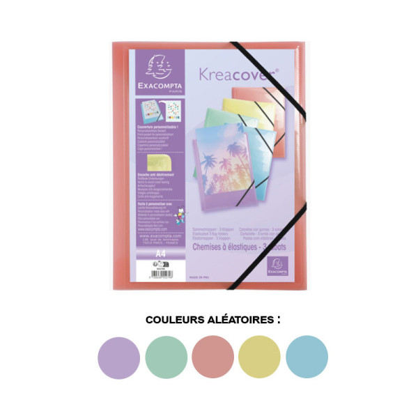 Chemise 3 rabats A4 - couleurs pastels aléatoires - Exacompta Kreacover