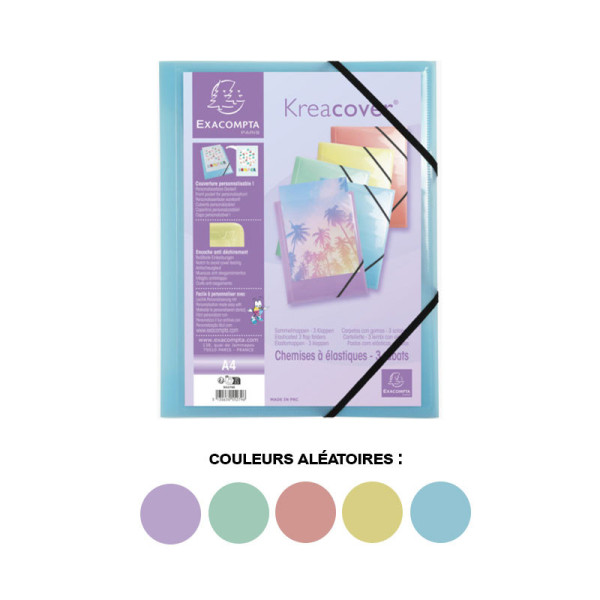 Chemise 3 rabats A4 - couleurs pastels aléatoires - Exacompta Kreacover