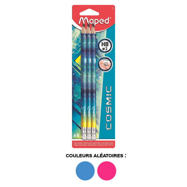 photo-6 crayons graphite - Embout gomme - Mine HB - Cosmic Teens - Maped