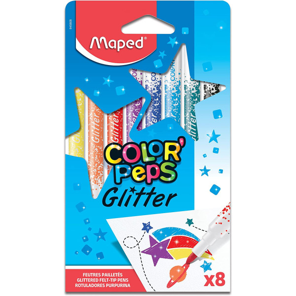 photo-8 feutres de coloriage - Encre à paillettes - Assortiment - Color'Peps Glitter - Maped