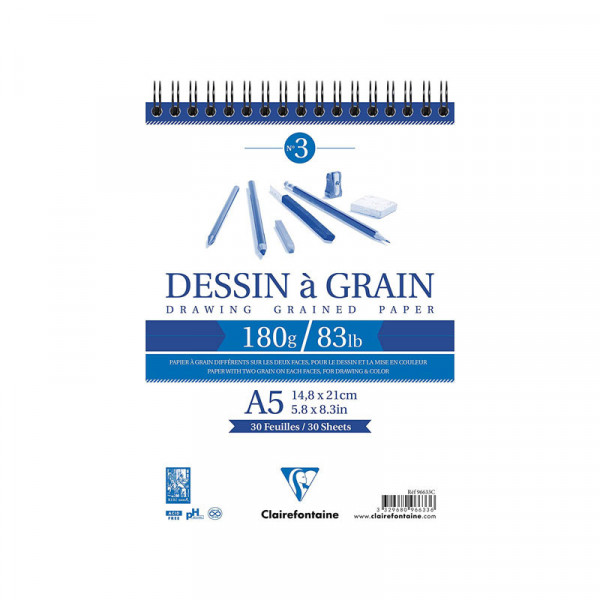 Bloc Dessin A Grain Spirale A5 - 180G - 30 feuilles - Clairefontaine | Artmania