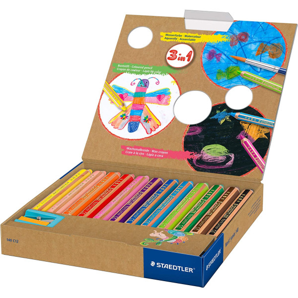 12 crayons de couleur à la cire - Aquarellable - Enfant - Staedtler - Noris Junior