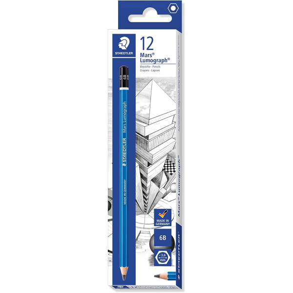 photo-Lot de 12 crayons graphite - 6B - Mars Lumograph 100 Staedtler