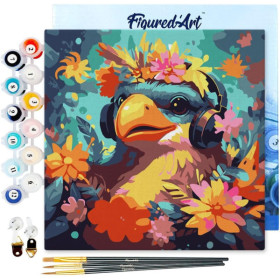 photo-Peinture par numéro - Modèle Oiseau fantaisie - 20x20cm - Toile tendue + pinceaux + peinture - Débutant - Figured'Art