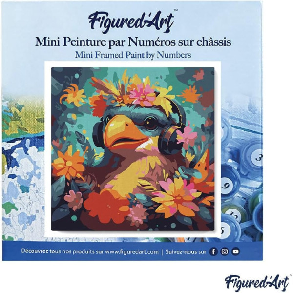 Peinture par numéro - Modèle Oiseau fantaisie - 20x20cm - Toile tendue + pinceaux + peinture - Débutant - Figured'Art