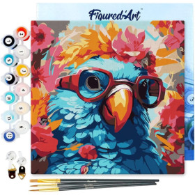 photo-Peinture par numéro - Modèle Perroquet - 20x20cm - Toile tendue + pinceaux + peinture - Débutant - Figured'Art