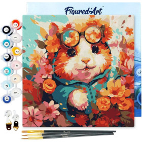 photo-Peinture par numéro - Modèle Hamster - 20x20cm - Toile tendue + pinceaux + peinture - Débutant - Figured'Art