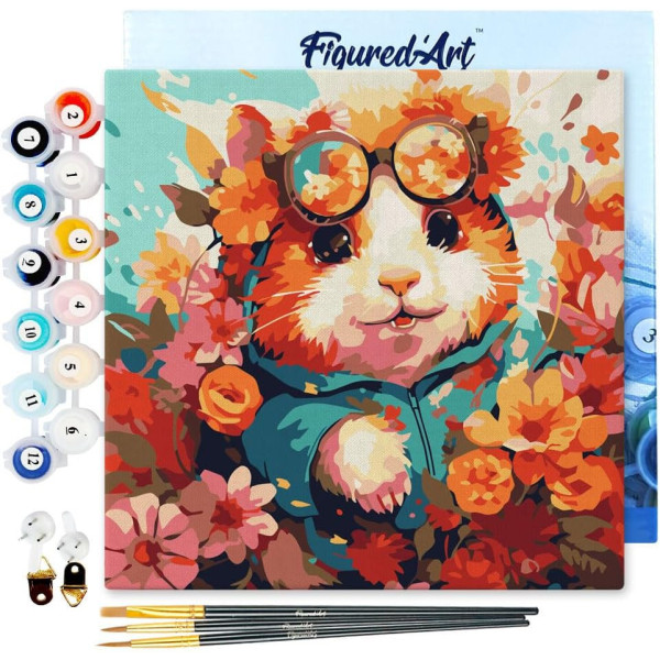 photo-Peinture par numéro - Modèle Hamster - 20x20cm - Toile tendue + pinceaux + peinture - Débutant - Figured'Art