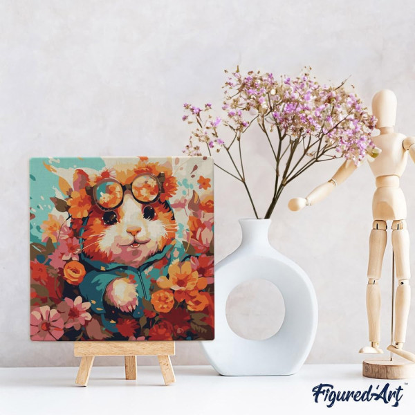 Peinture par numéro - Modèle Hamster - 20x20cm - Toile tendue + pinceaux + peinture - Débutant - Figured'Art