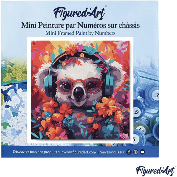 Peinture par numéro - Modèle Koala - 20x20cm - Toile tendue + pinceaux + peinture - Débutant - Figured'Art