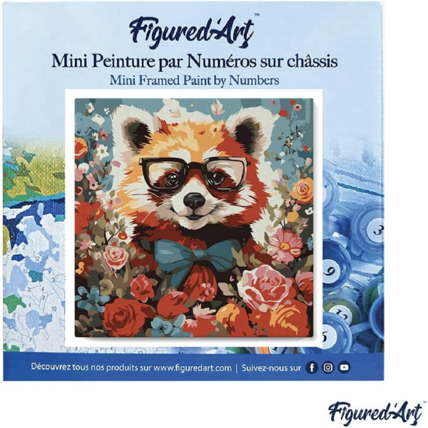 Peinture par numéro - Modèle Panda roux - 20x20cm - Toile tendue + pinceaux + peinture - Débutant - Figured'Art