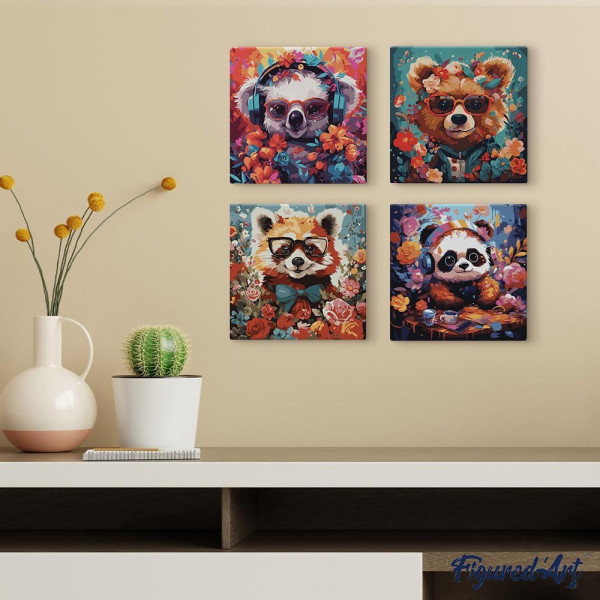 Peinture par numéro - Modèle Panda roux - 20x20cm - Toile tendue + pinceaux + peinture - Débutant - Figured'Art