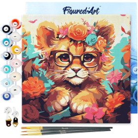 photo-Peinture par numéro - Modèle Lionceau - 20x20cm - Toile tendue + pinceaux + peinture - Débutant - Figured'Art
