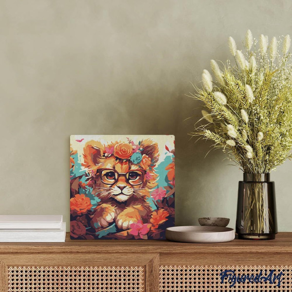 Peinture par numéro - Modèle Lionceau - 20x20cm - Toile tendue + pinceaux + peinture - Débutant - Figured'Art