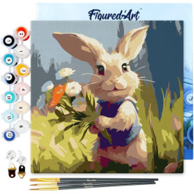 photo-Peinture par numéro - Modèle Lapin - 20x20cm - Toile tendue + pinceaux + peinture - Débutant - Figured'Art